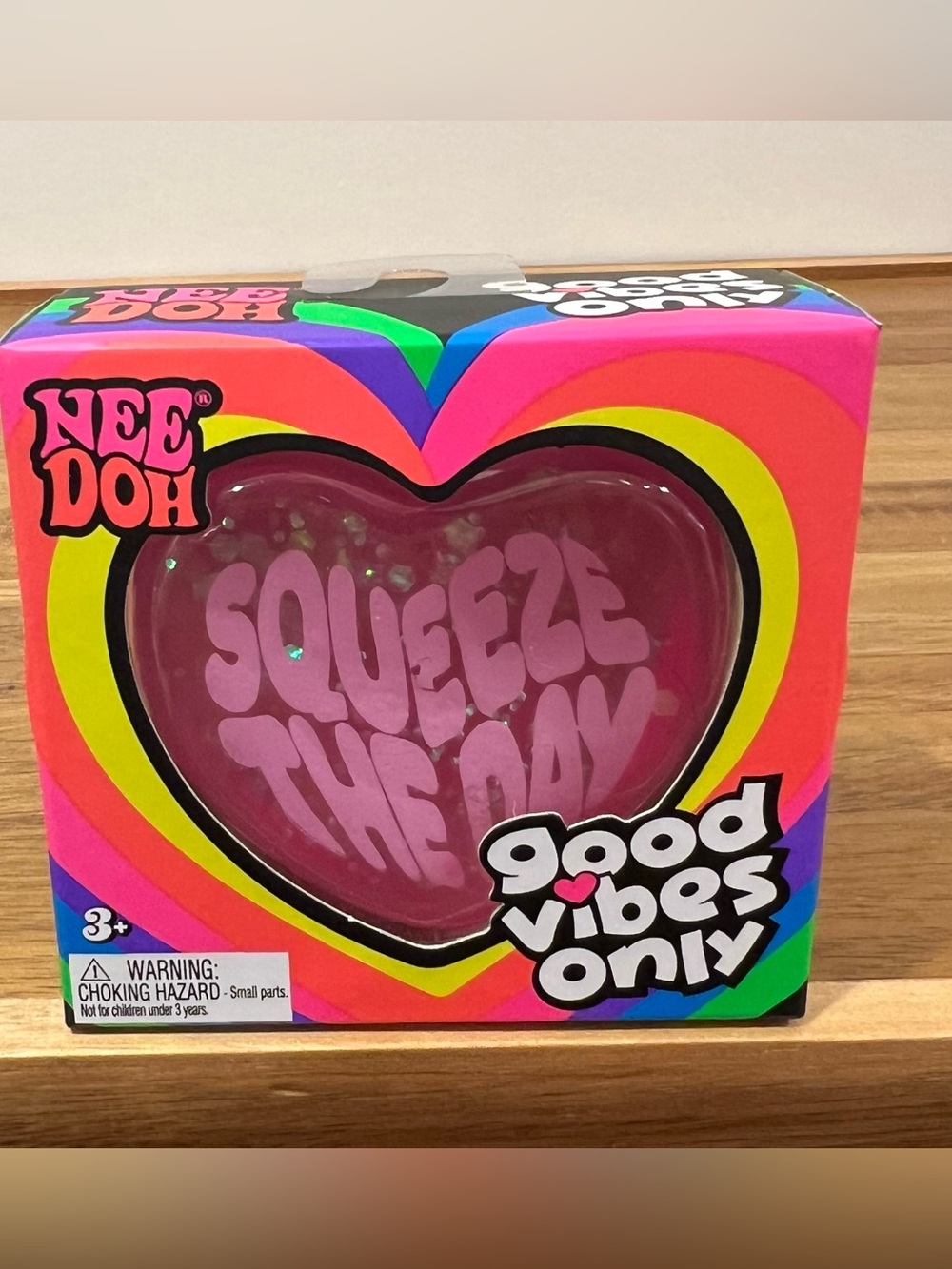🩷New NeeDoh! Good Vibes Only Heart Shaped Glitter Squishy "Squeeze The Day"